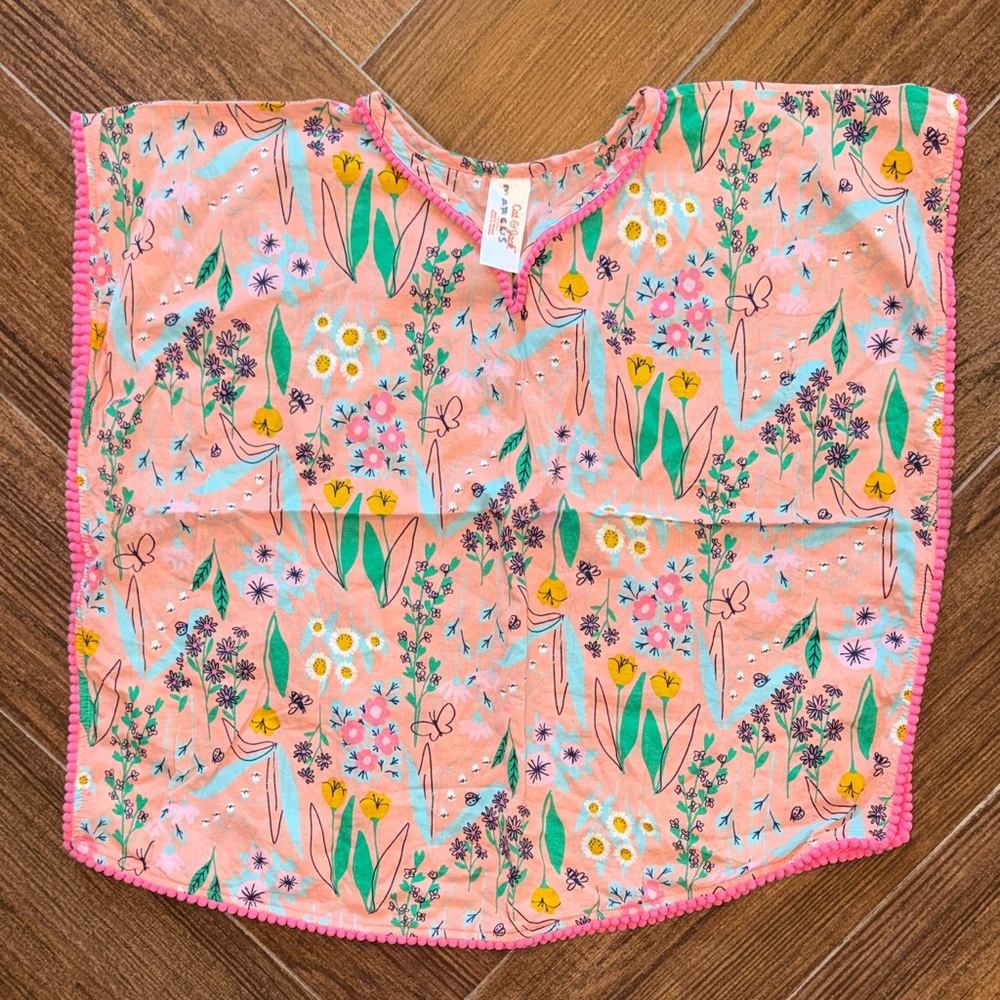 Cat & Jack Peach Floral Swimsuit Cover Up with Green and Yellow Print 4-5T